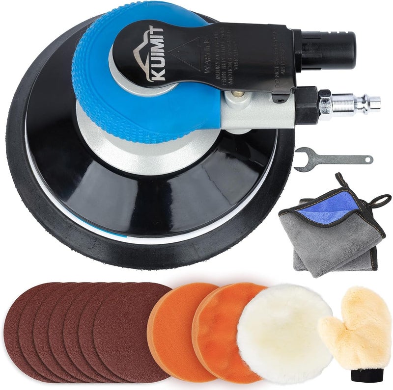 PUIMIT 6" Air Sander Kit - Garage-Ready Dual Action Tool, Car Detailing & Woodworking Hero | Palm-Sized Power w/Free Tool Kits - Image 1